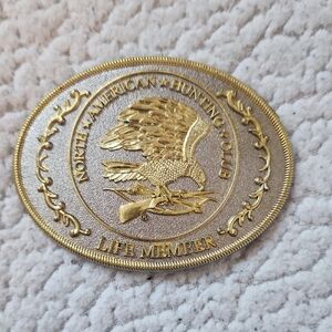 Vintage North American Hunting Club Life Member Eagle Branches Belt Buckle Gold